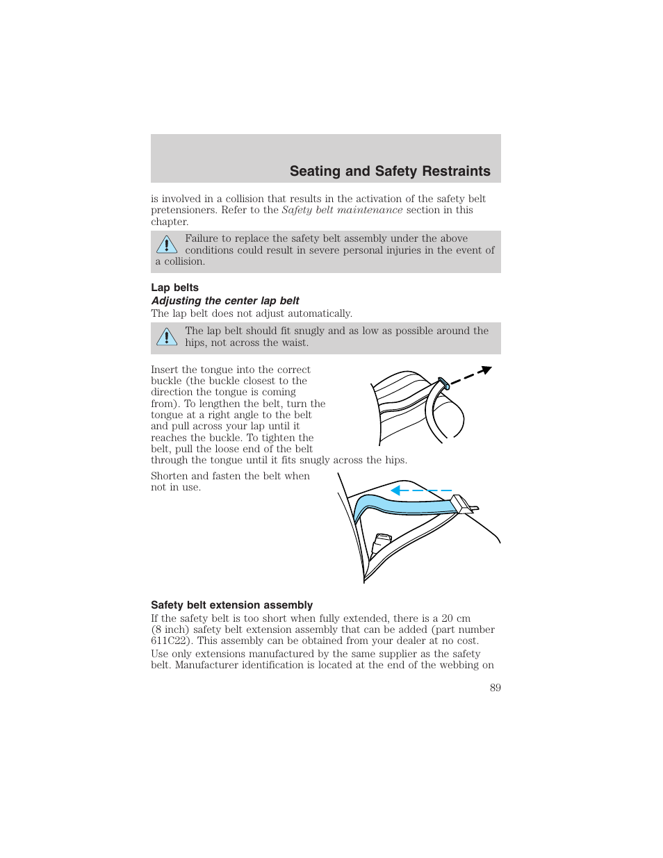 Seating and safety restraints | FORD 2003 Escape v.1 User Manual | Page 89 / 240