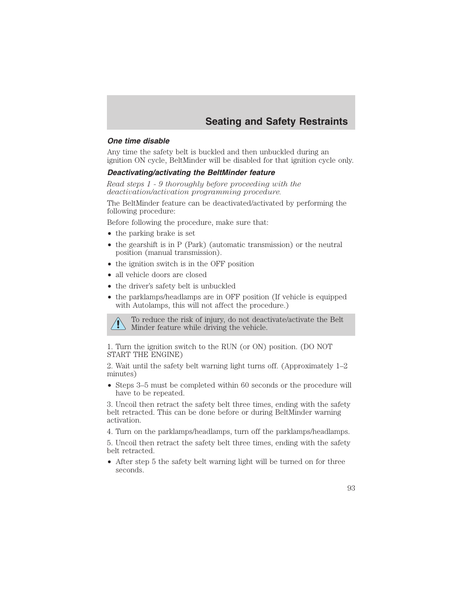 Seating and safety restraints | FORD 2003 Escape v.1 User Manual | Page 93 / 240