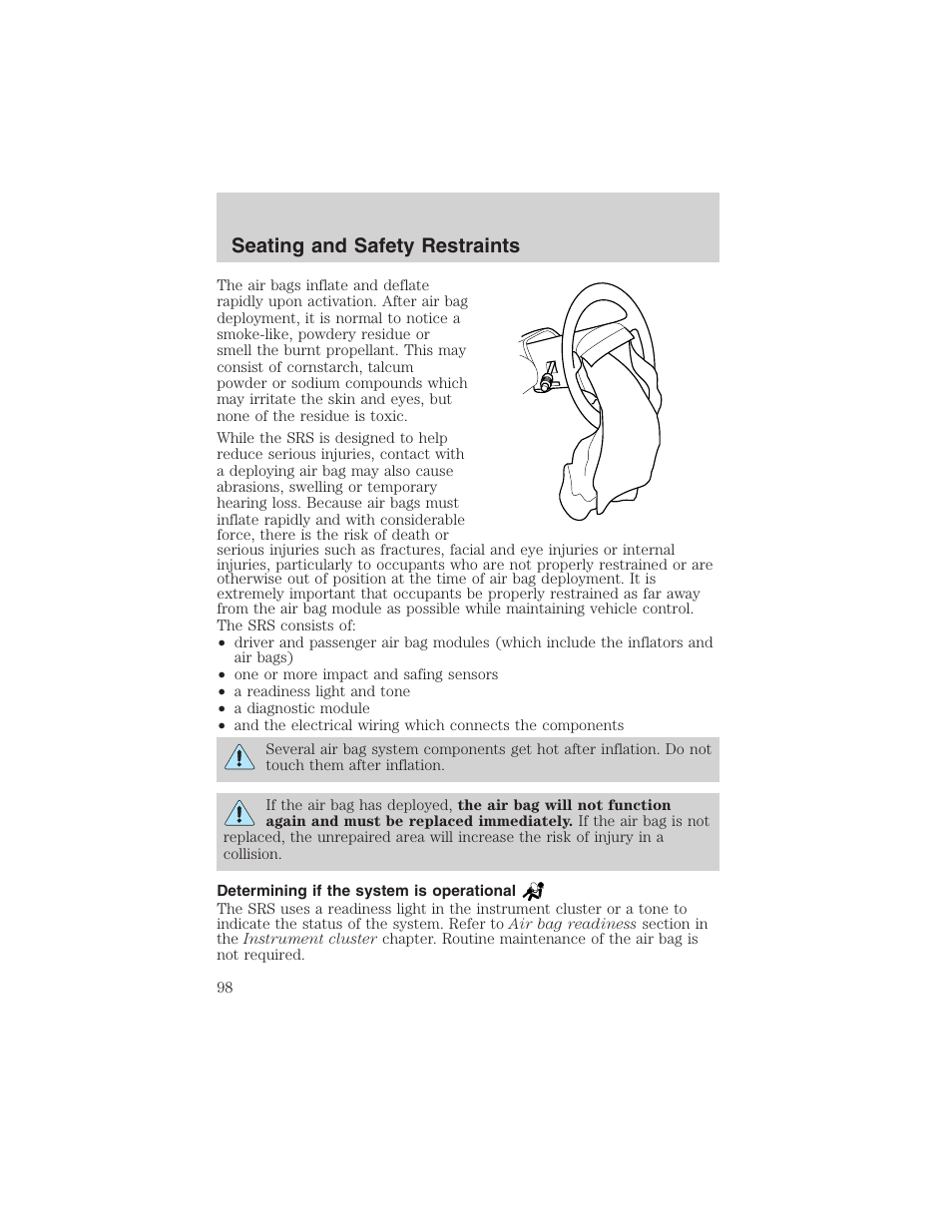 Seating and safety restraints | FORD 2003 Escape v.1 User Manual | Page 98 / 240