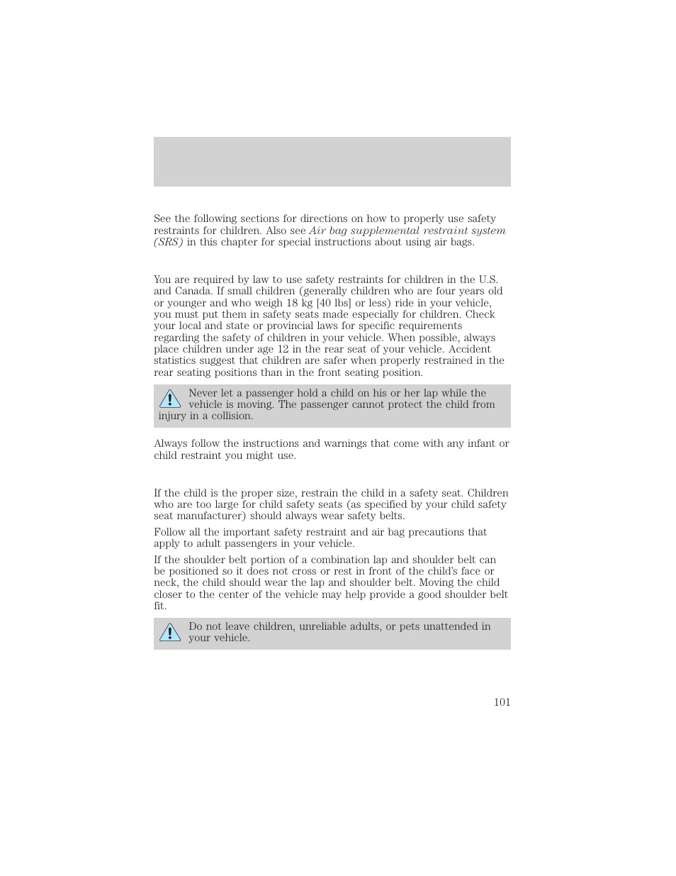 Seating and safety restraints | FORD 2003 Escape v.2 User Manual | Page 101 / 240