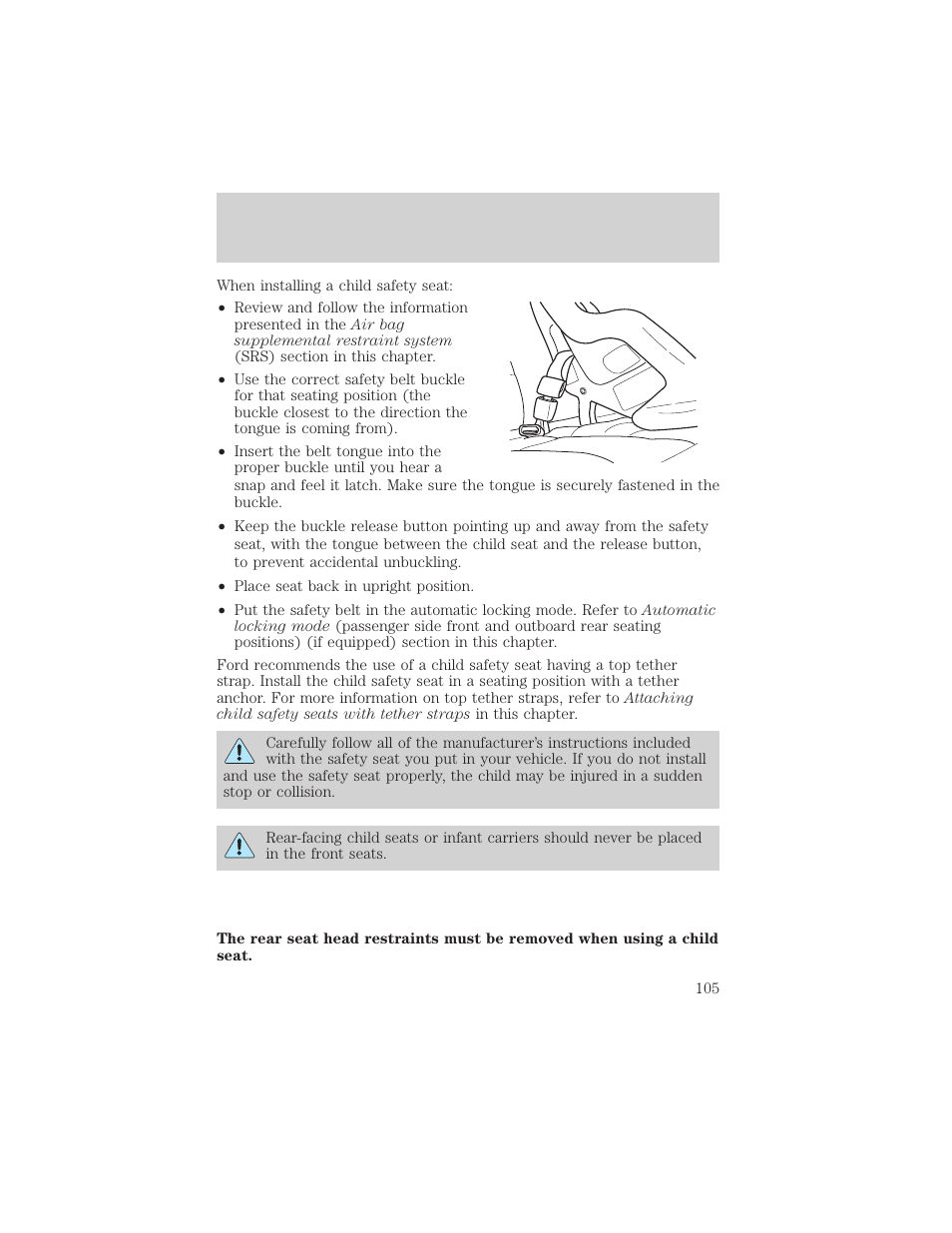 Seating and safety restraints | FORD 2003 Escape v.2 User Manual | Page 105 / 240