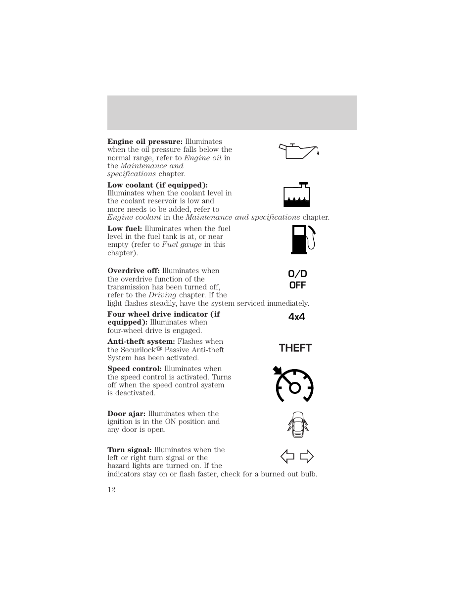 Instrument cluster | FORD 2003 Escape v.2 User Manual | Page 12 / 240