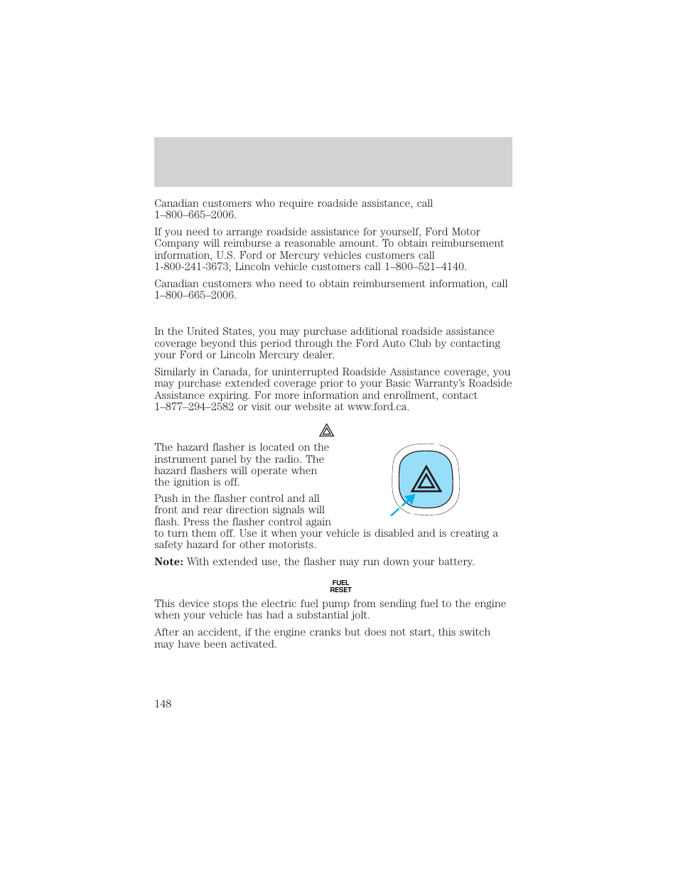 Roadside emergencies | FORD 2003 Escape v.2 User Manual | Page 148 / 240