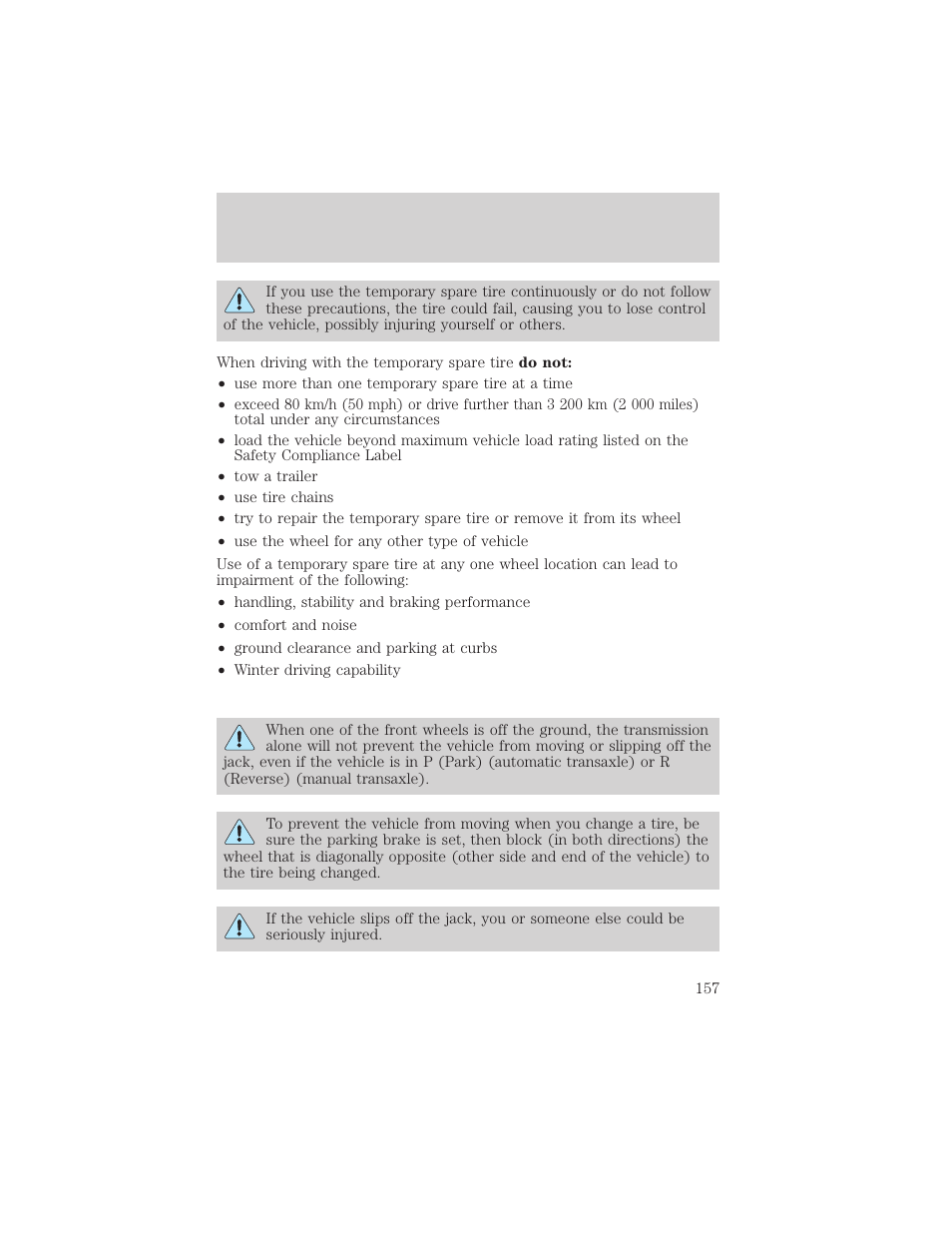 Roadside emergencies | FORD 2003 Escape v.2 User Manual | Page 157 / 240