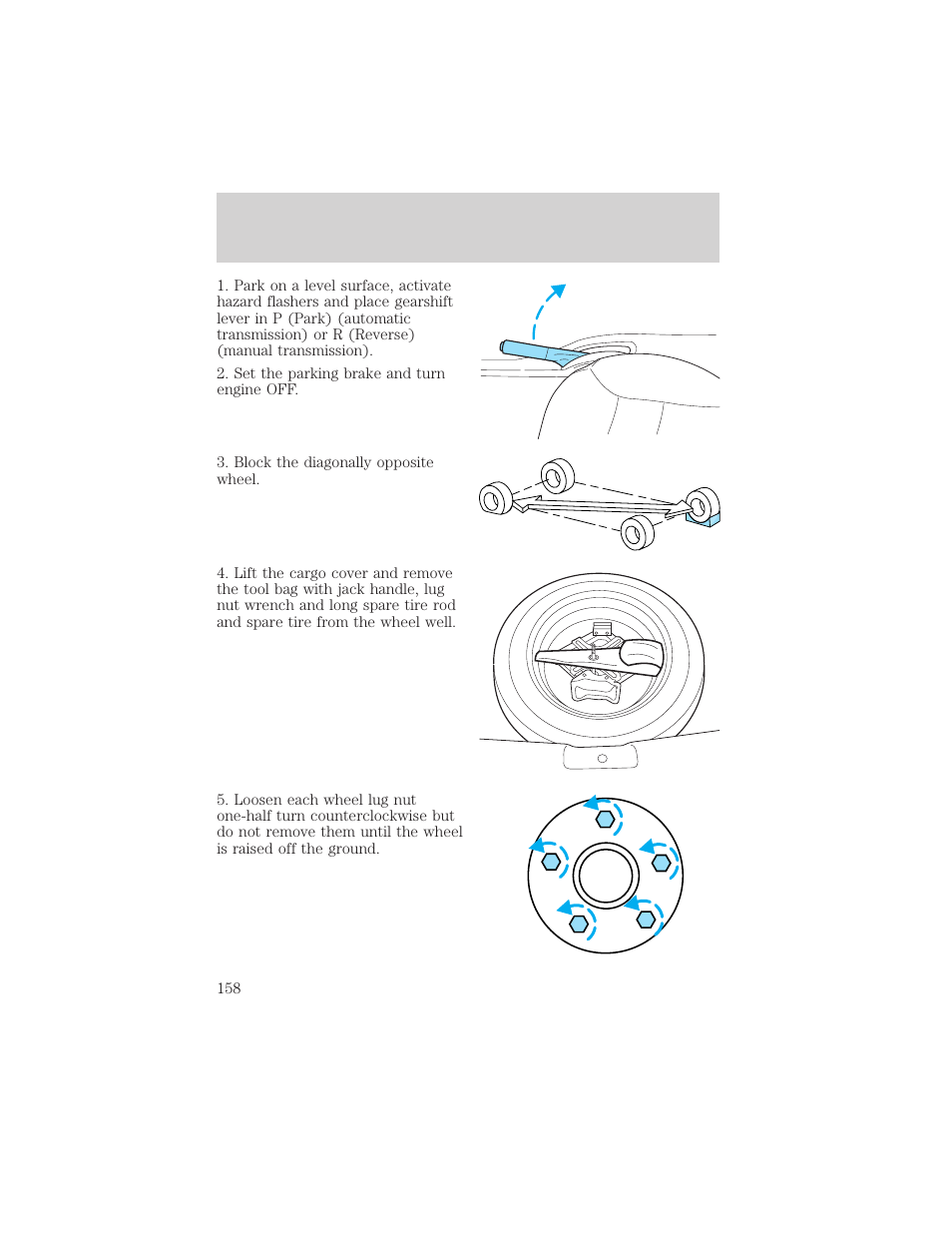 Roadside emergencies | FORD 2003 Escape v.2 User Manual | Page 158 / 240