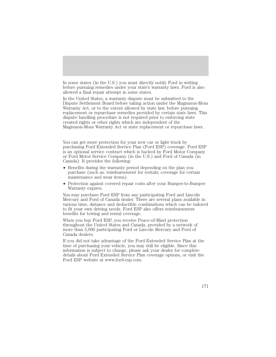 Customer assistance | FORD 2003 Escape v.2 User Manual | Page 171 / 240