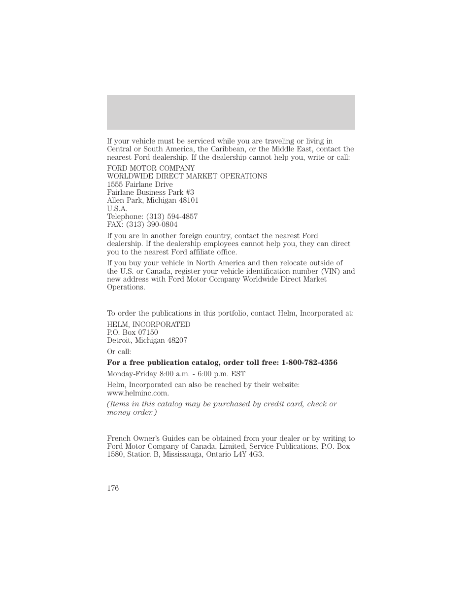 Customer assistance | FORD 2003 Escape v.2 User Manual | Page 176 / 240