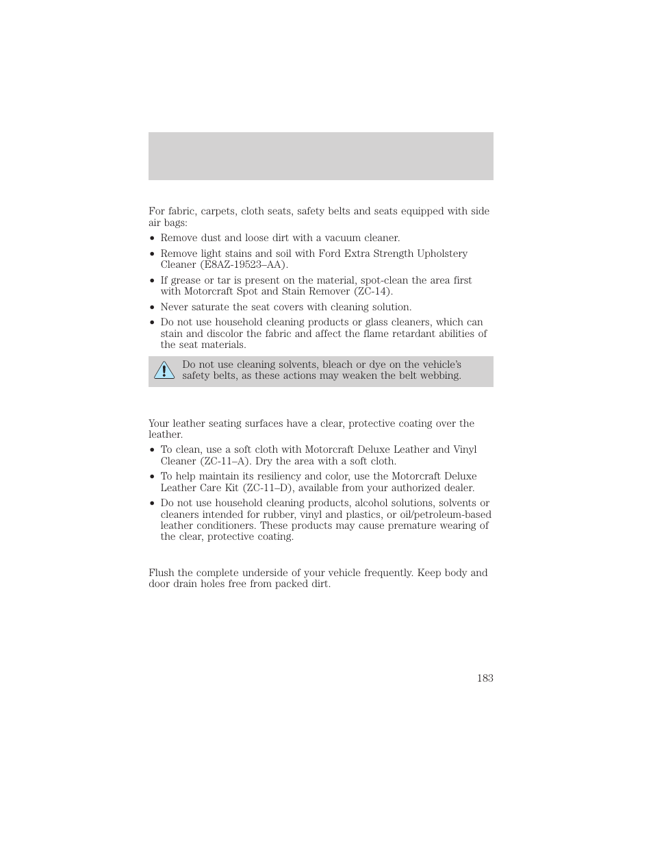 Cleaning | FORD 2003 Escape v.2 User Manual | Page 183 / 240