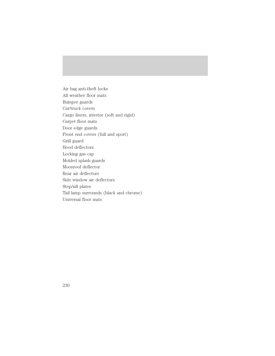 Accessories | FORD 2003 Escape v.2 User Manual | Page 230 / 240