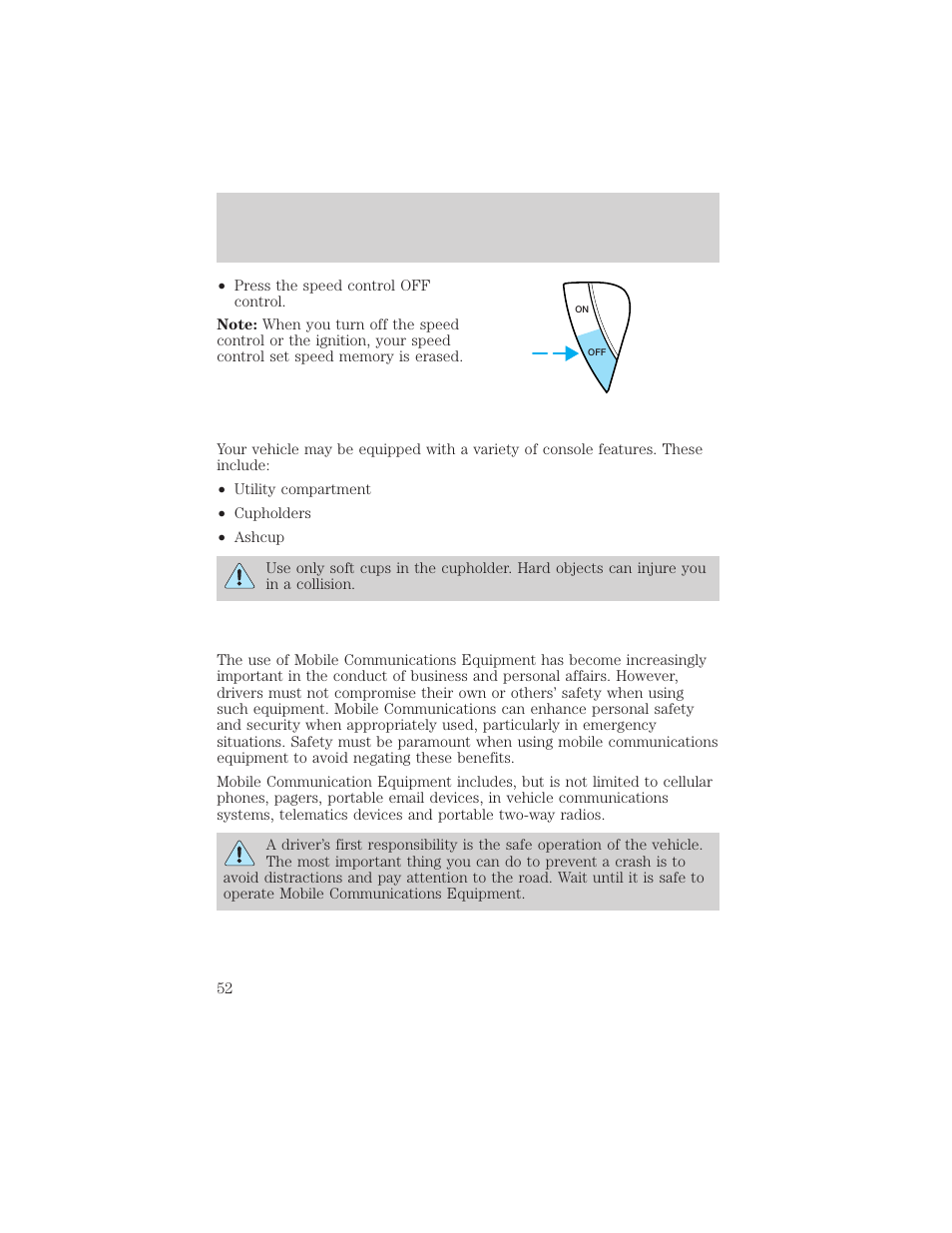 Driver controls | FORD 2003 Escape v.2 User Manual | Page 52 / 240