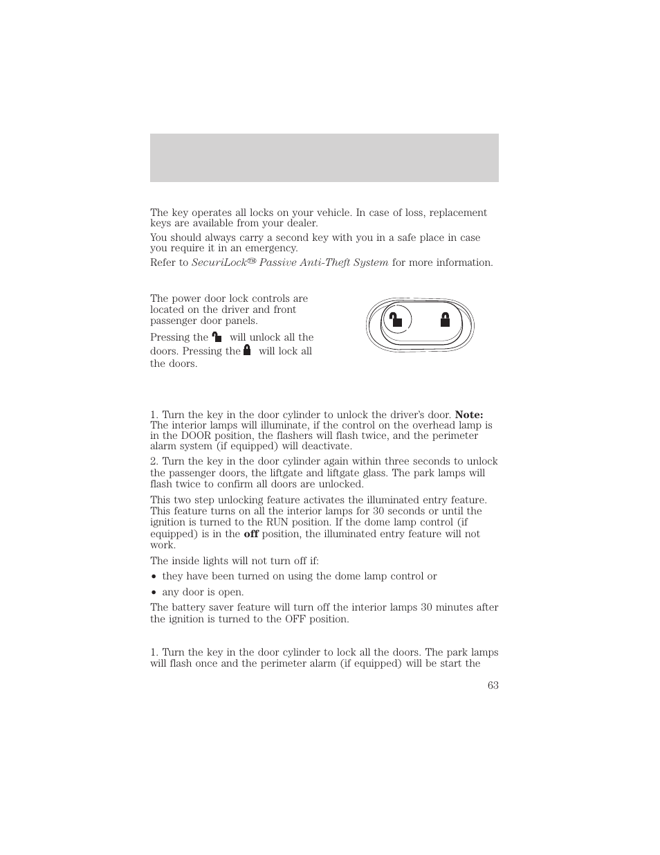 Locks and security | FORD 2003 Escape v.2 User Manual | Page 63 / 240