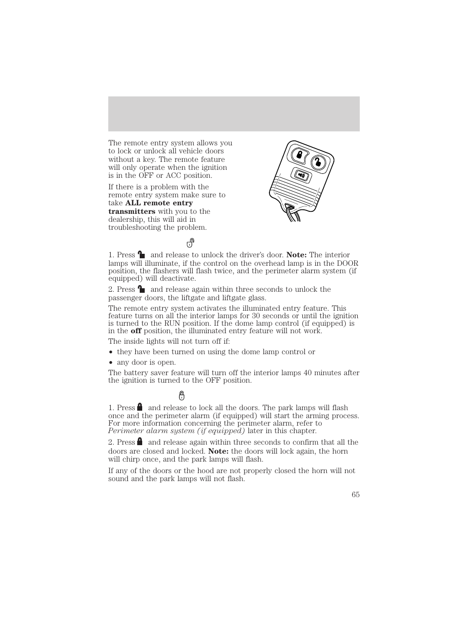 Locks and security | FORD 2003 Escape v.2 User Manual | Page 65 / 240