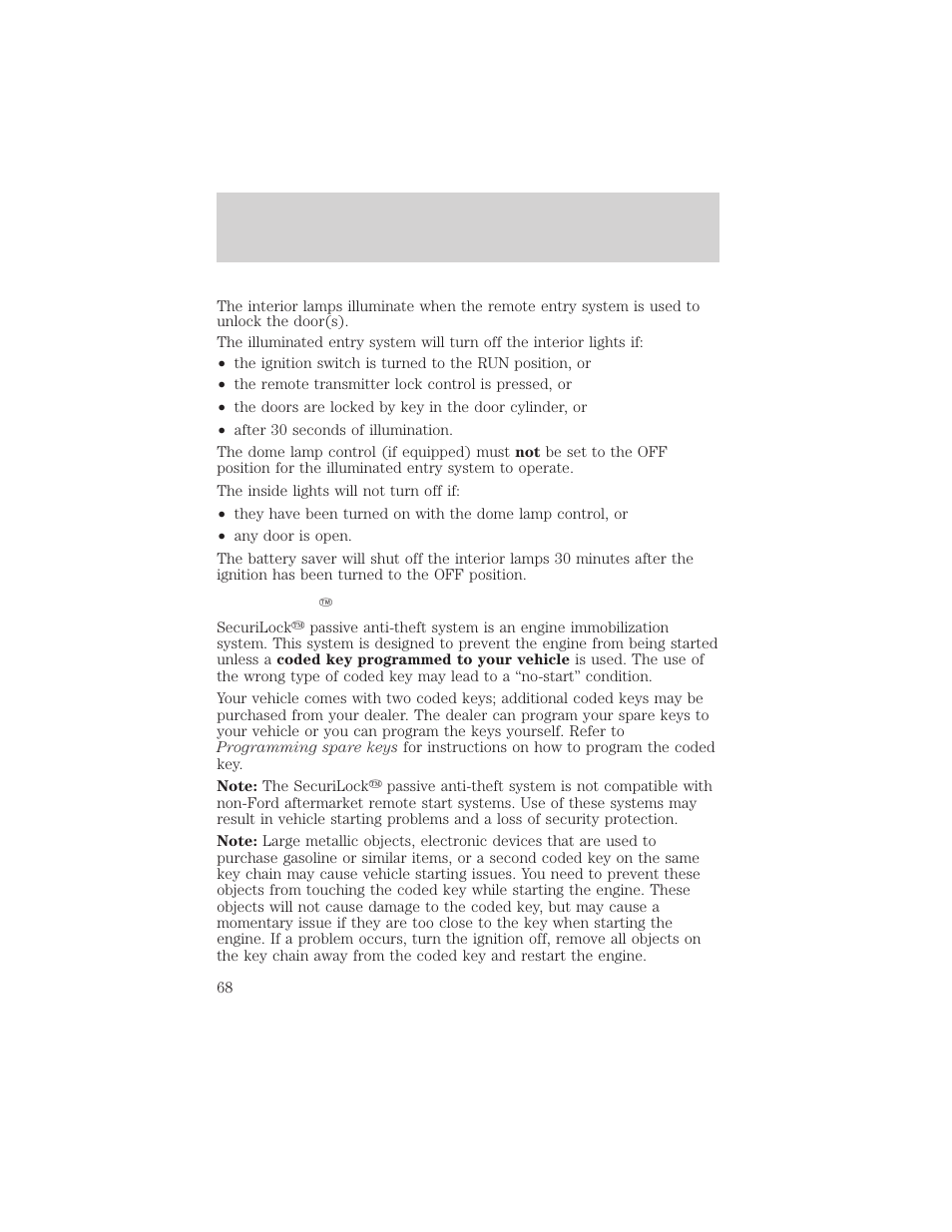 Locks and security | FORD 2003 Escape v.2 User Manual | Page 68 / 240