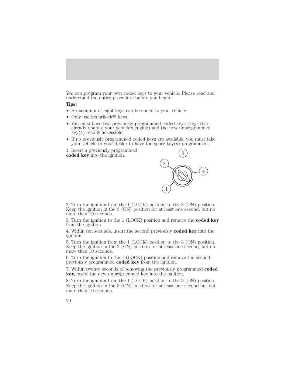 Locks and security | FORD 2003 Escape v.2 User Manual | Page 70 / 240