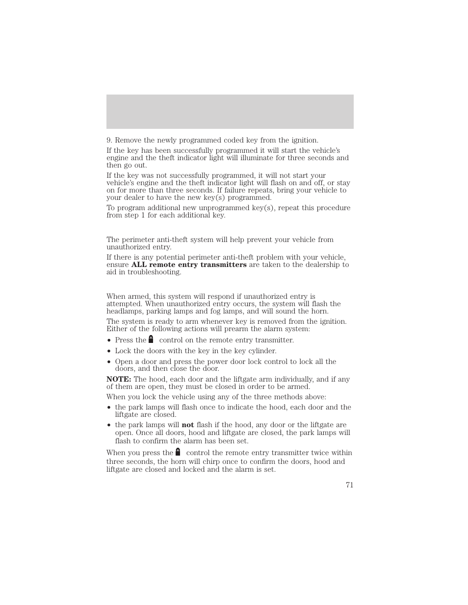 Locks and security | FORD 2003 Escape v.2 User Manual | Page 71 / 240