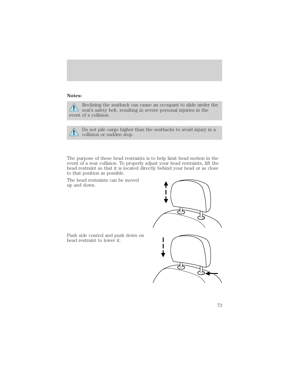 Seating and safety restraints | FORD 2003 Escape v.2 User Manual | Page 73 / 240