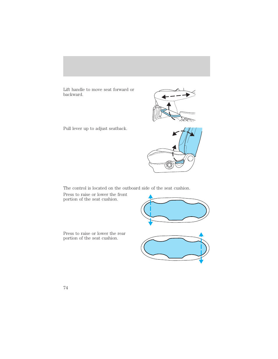 Seating and safety restraints | FORD 2003 Escape v.2 User Manual | Page 74 / 240