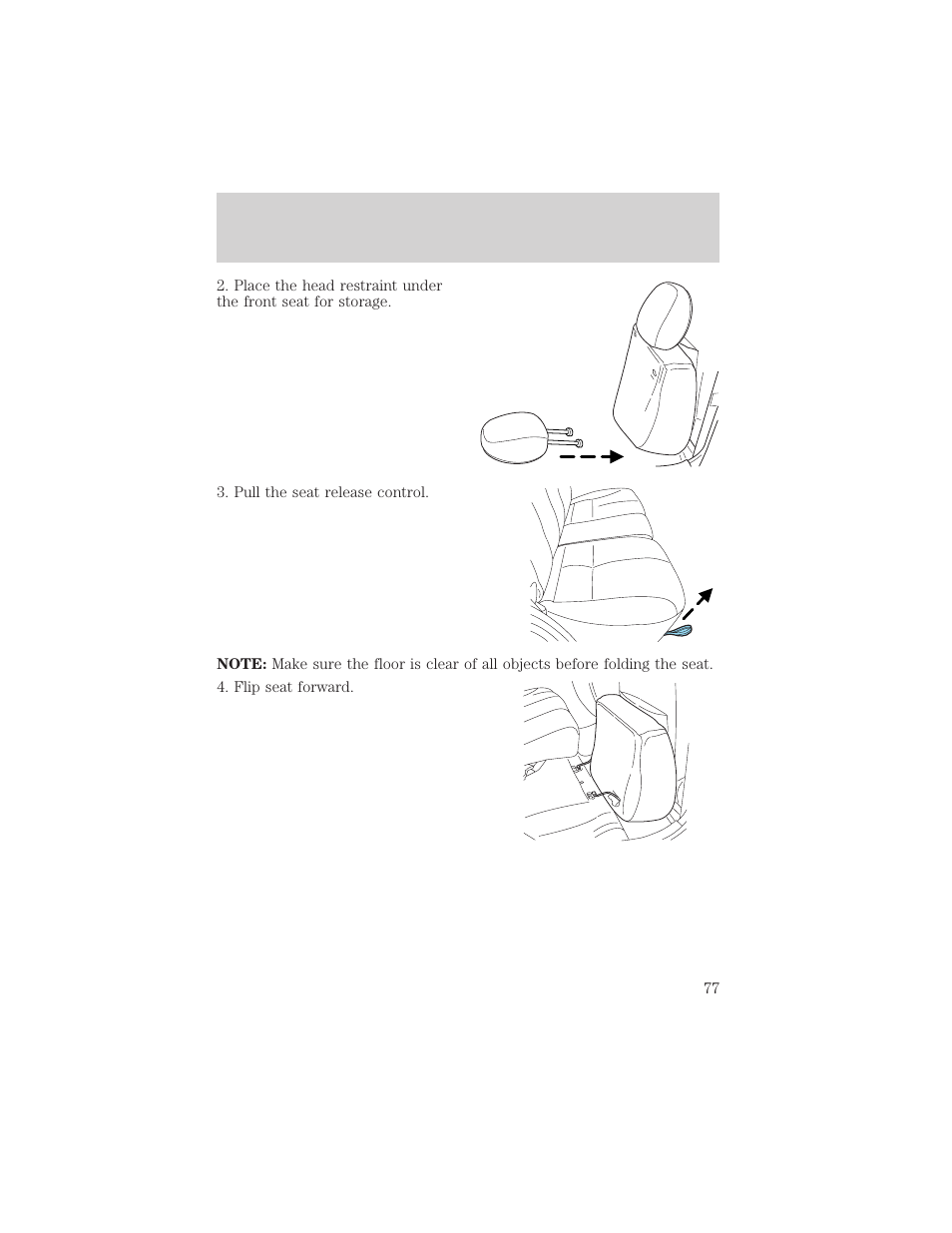 Seating and safety restraints | FORD 2003 Escape v.2 User Manual | Page 77 / 240