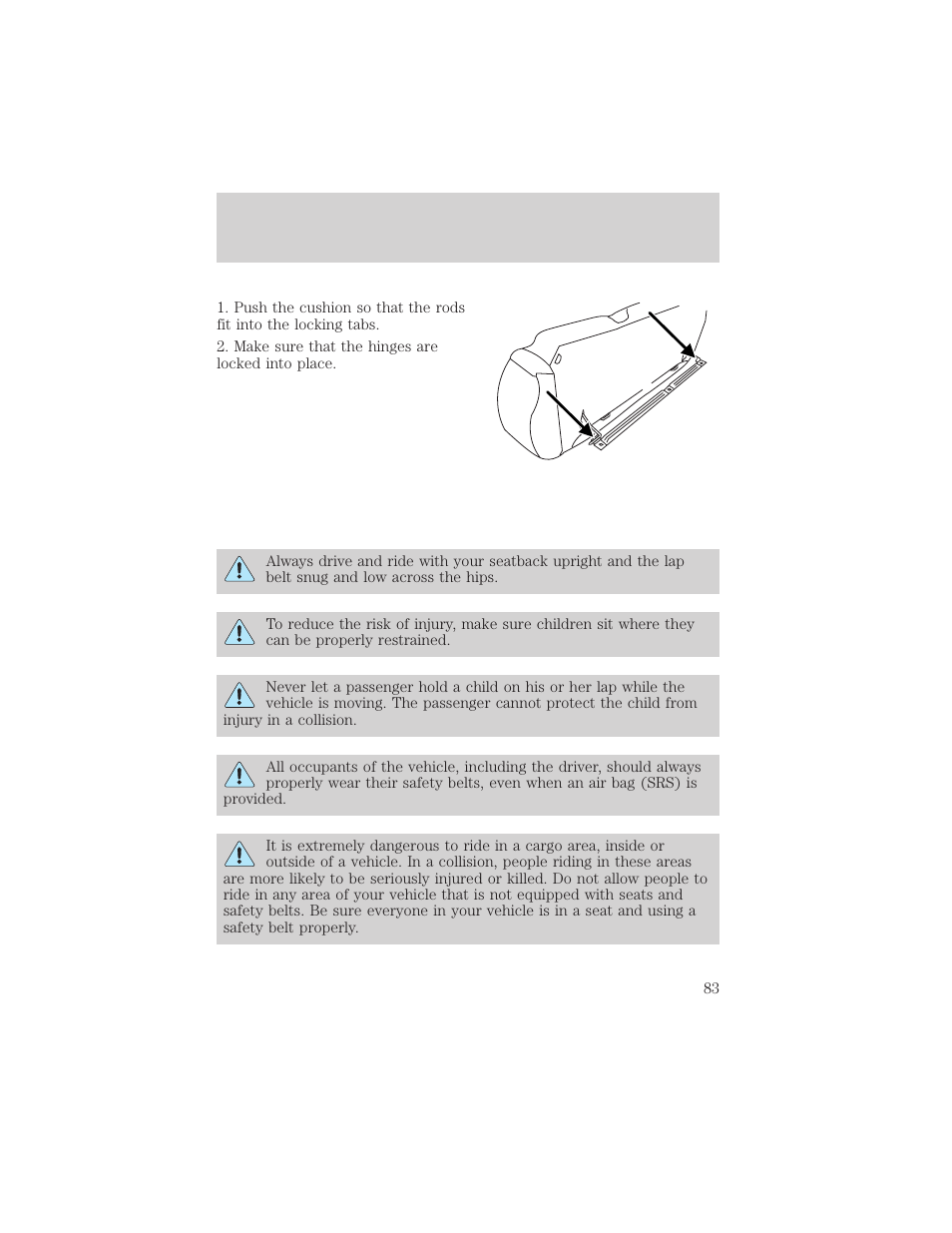 Seating and safety restraints | FORD 2003 Escape v.2 User Manual | Page 83 / 240