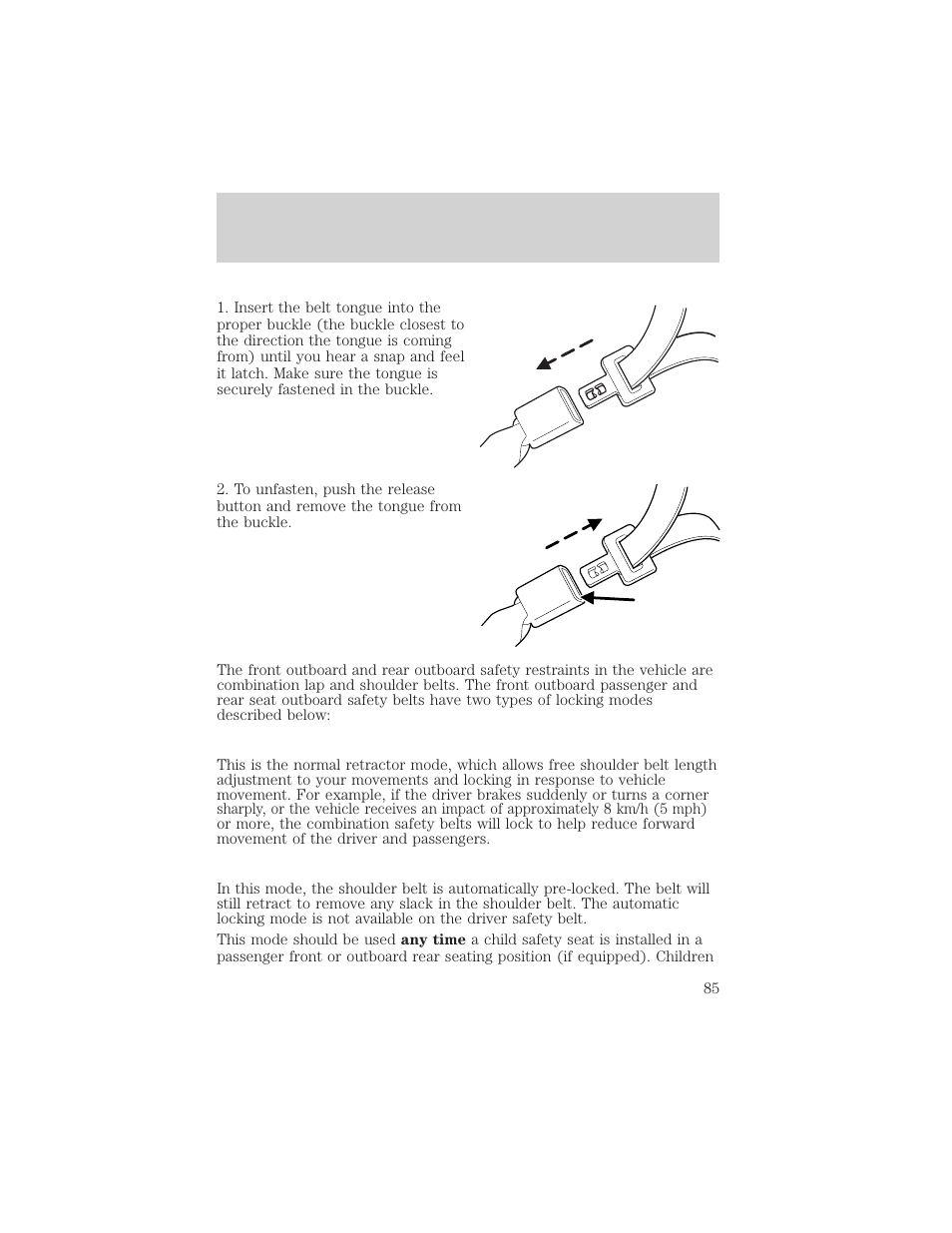 Seating and safety restraints | FORD 2003 Escape v.2 User Manual | Page 85 / 240