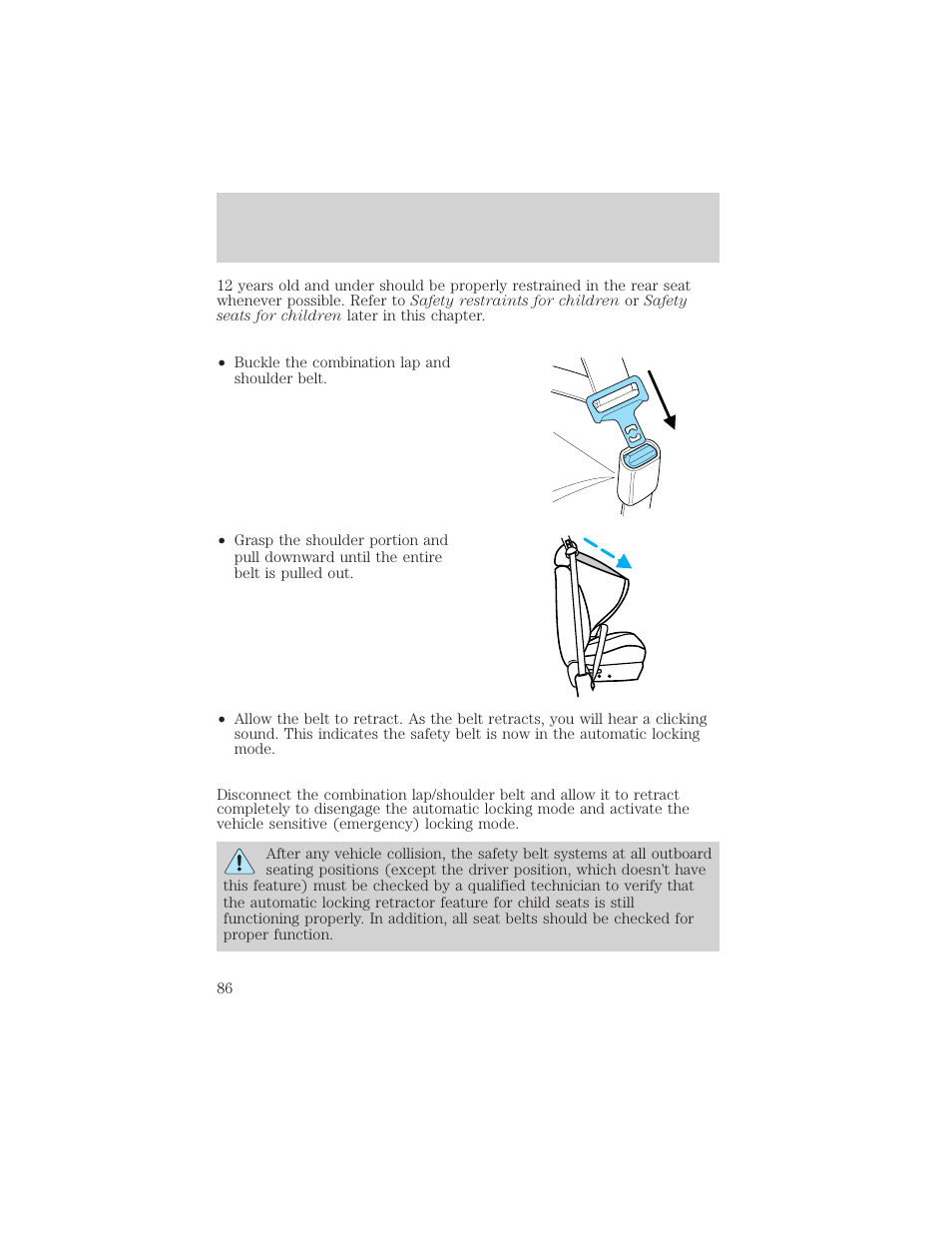 Seating and safety restraints | FORD 2003 Escape v.2 User Manual | Page 86 / 240