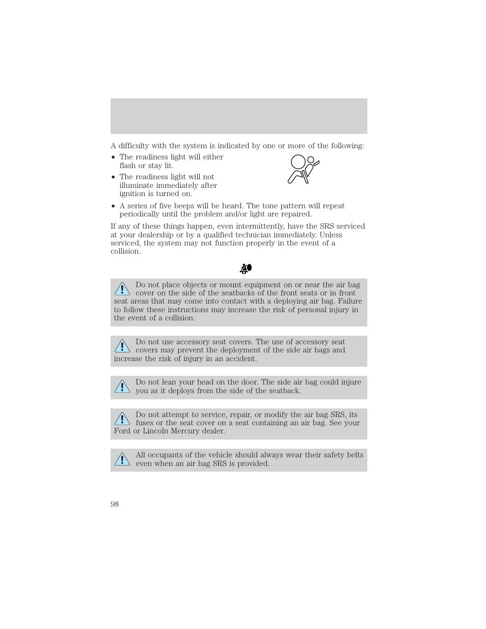 Seating and safety restraints | FORD 2003 Escape v.2 User Manual | Page 98 / 240