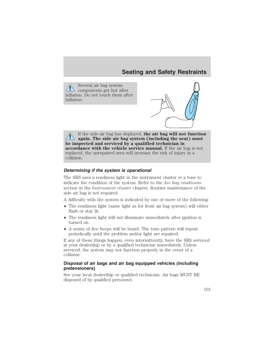 Seating and safety restraints | FORD 2003 Escape v.3 User Manual | Page 101 / 240