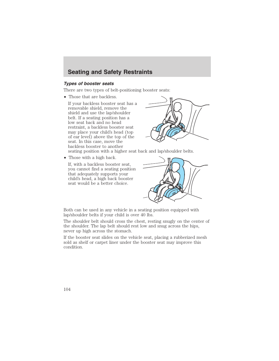 Seating and safety restraints | FORD 2003 Escape v.3 User Manual | Page 104 / 240