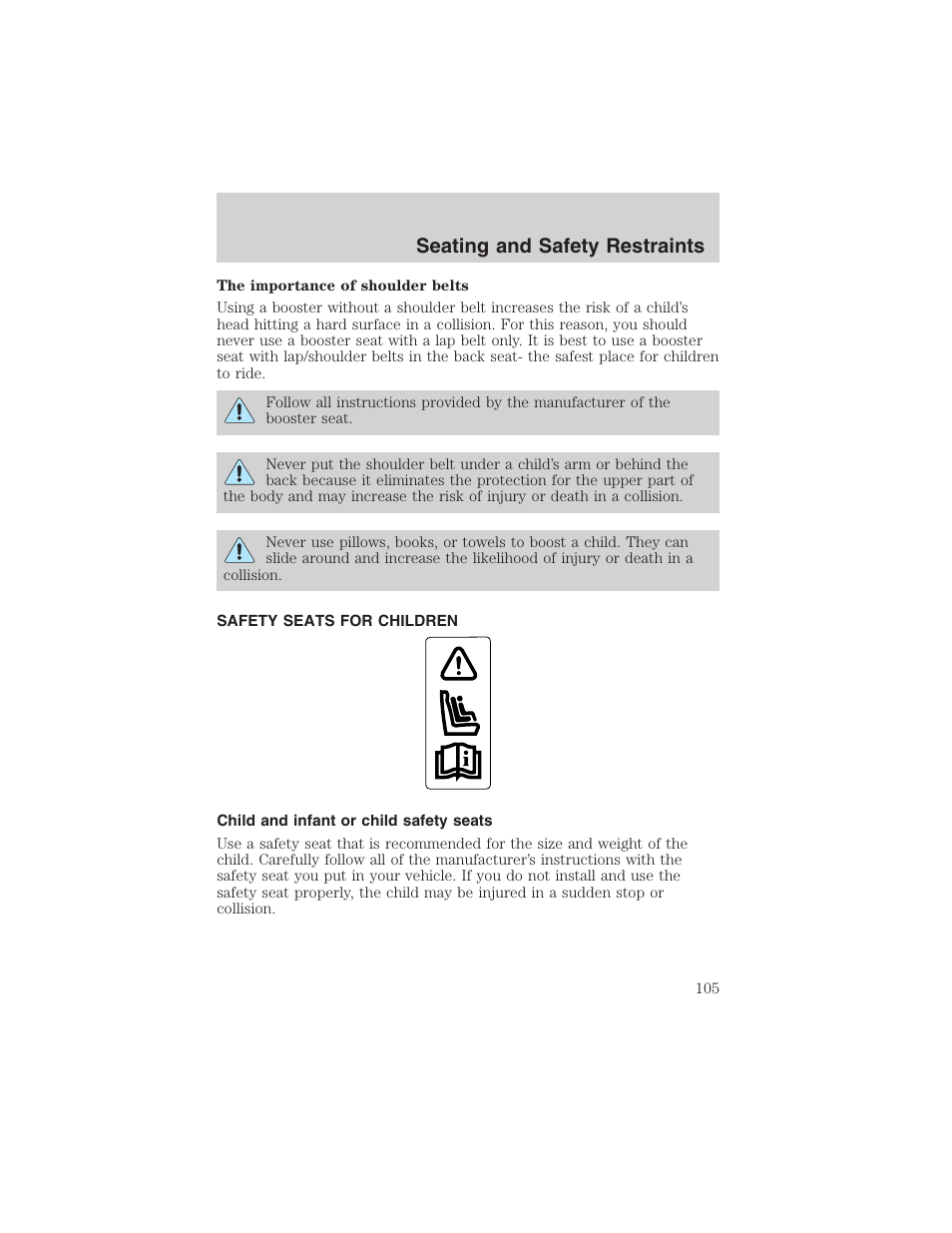 Seating and safety restraints | FORD 2003 Escape v.3 User Manual | Page 105 / 240