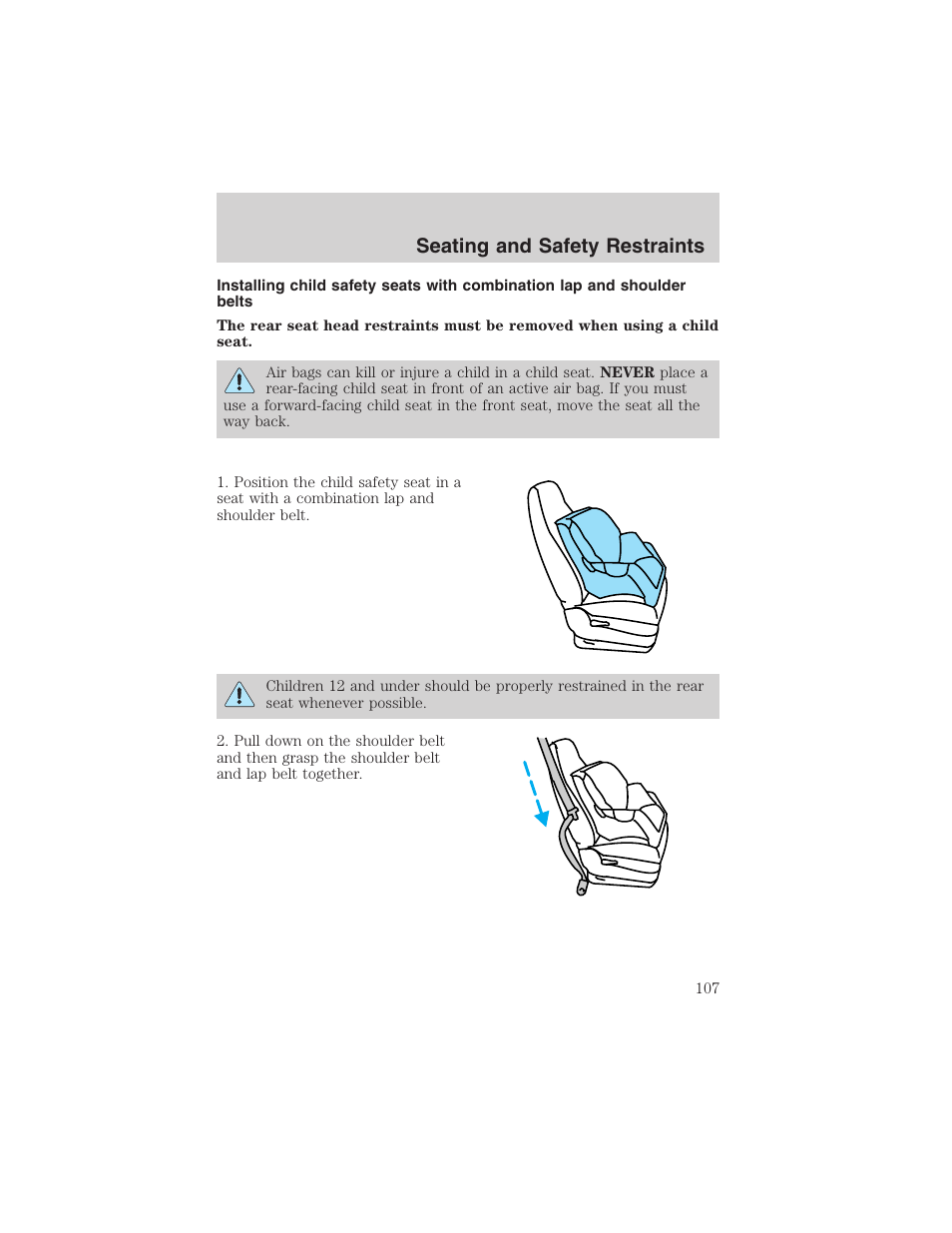 Seating and safety restraints | FORD 2003 Escape v.3 User Manual | Page 107 / 240