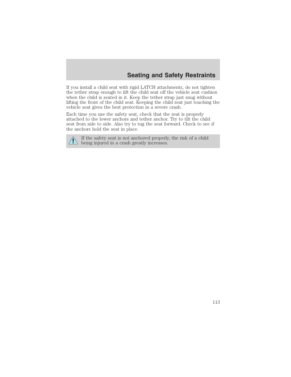 Seating and safety restraints | FORD 2003 Escape v.3 User Manual | Page 113 / 240