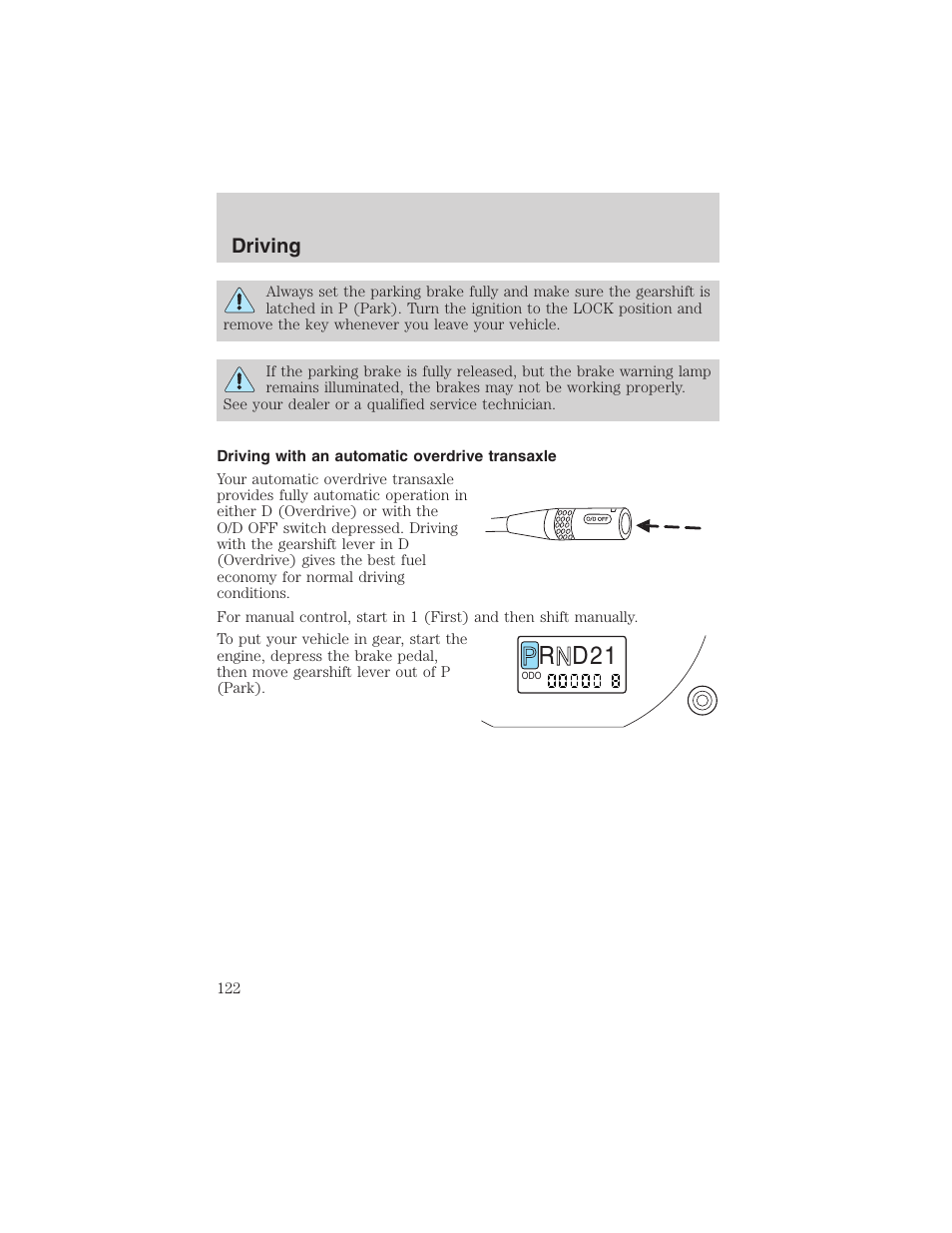 R d 2 1, Driving | FORD 2003 Escape v.3 User Manual | Page 122 / 240