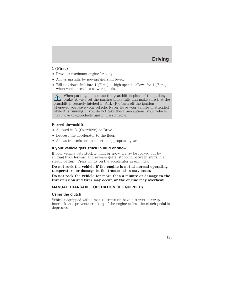 Driving | FORD 2003 Escape v.3 User Manual | Page 125 / 240