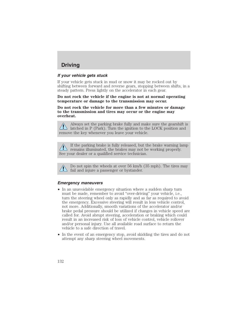 Driving | FORD 2003 Escape v.3 User Manual | Page 132 / 240