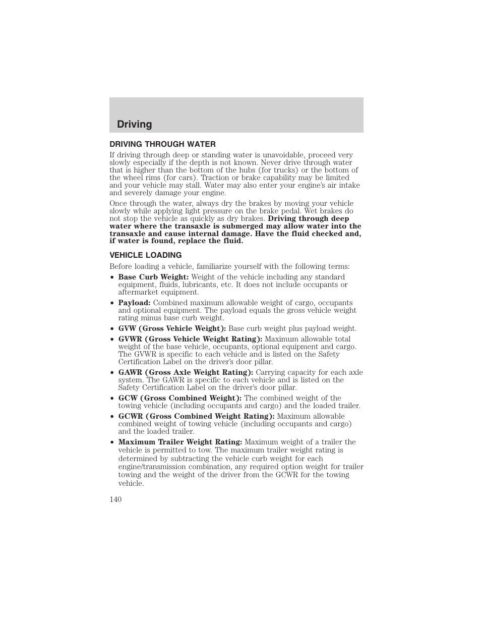 Driving | FORD 2003 Escape v.3 User Manual | Page 140 / 240