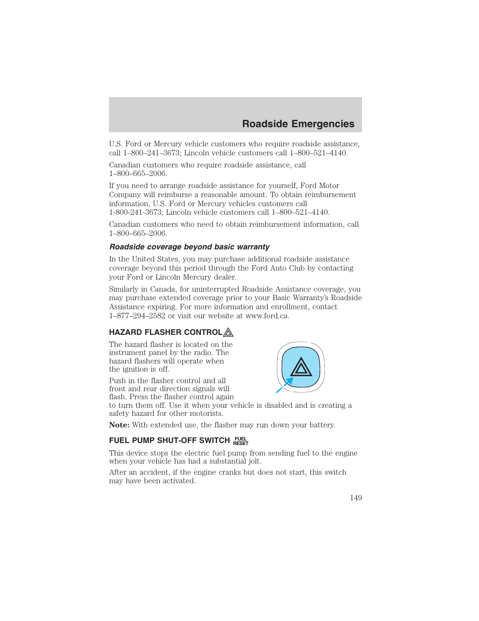 Roadside emergencies | FORD 2003 Escape v.3 User Manual | Page 149 / 240