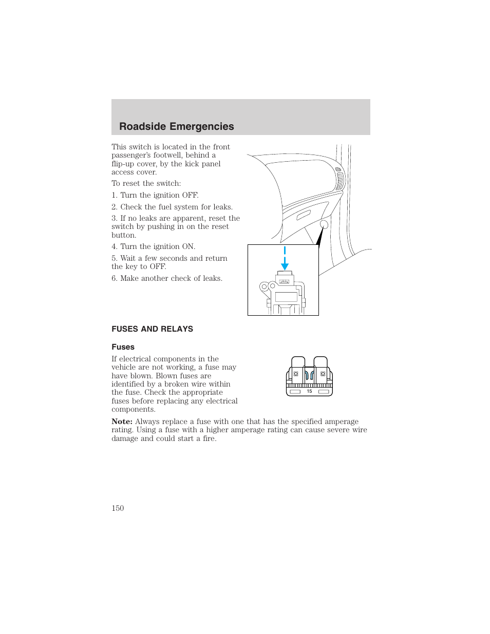 Roadside emergencies | FORD 2003 Escape v.3 User Manual | Page 150 / 240