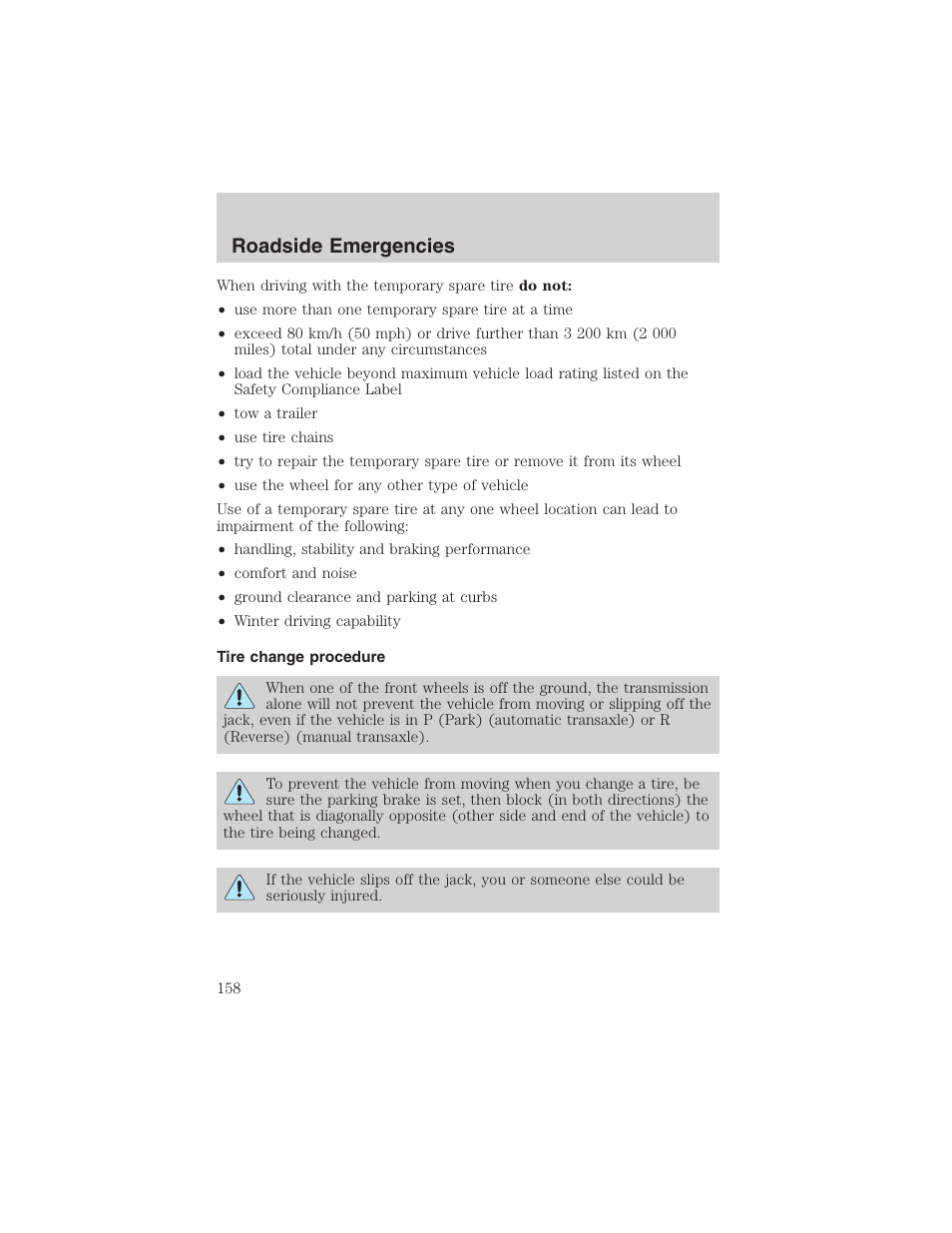 Roadside emergencies | FORD 2003 Escape v.3 User Manual | Page 158 / 240