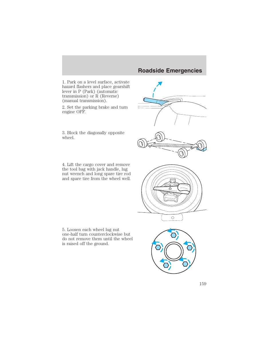 Roadside emergencies | FORD 2003 Escape v.3 User Manual | Page 159 / 240