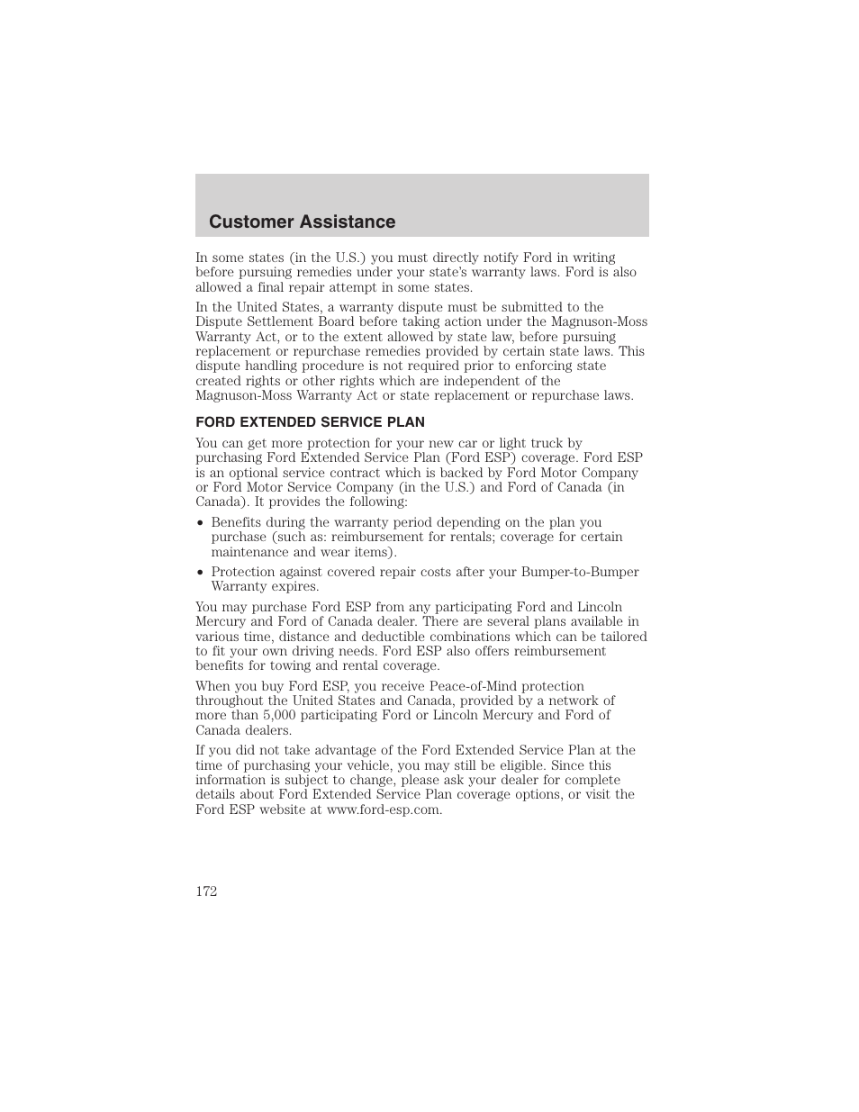 Customer assistance | FORD 2003 Escape v.3 User Manual | Page 172 / 240