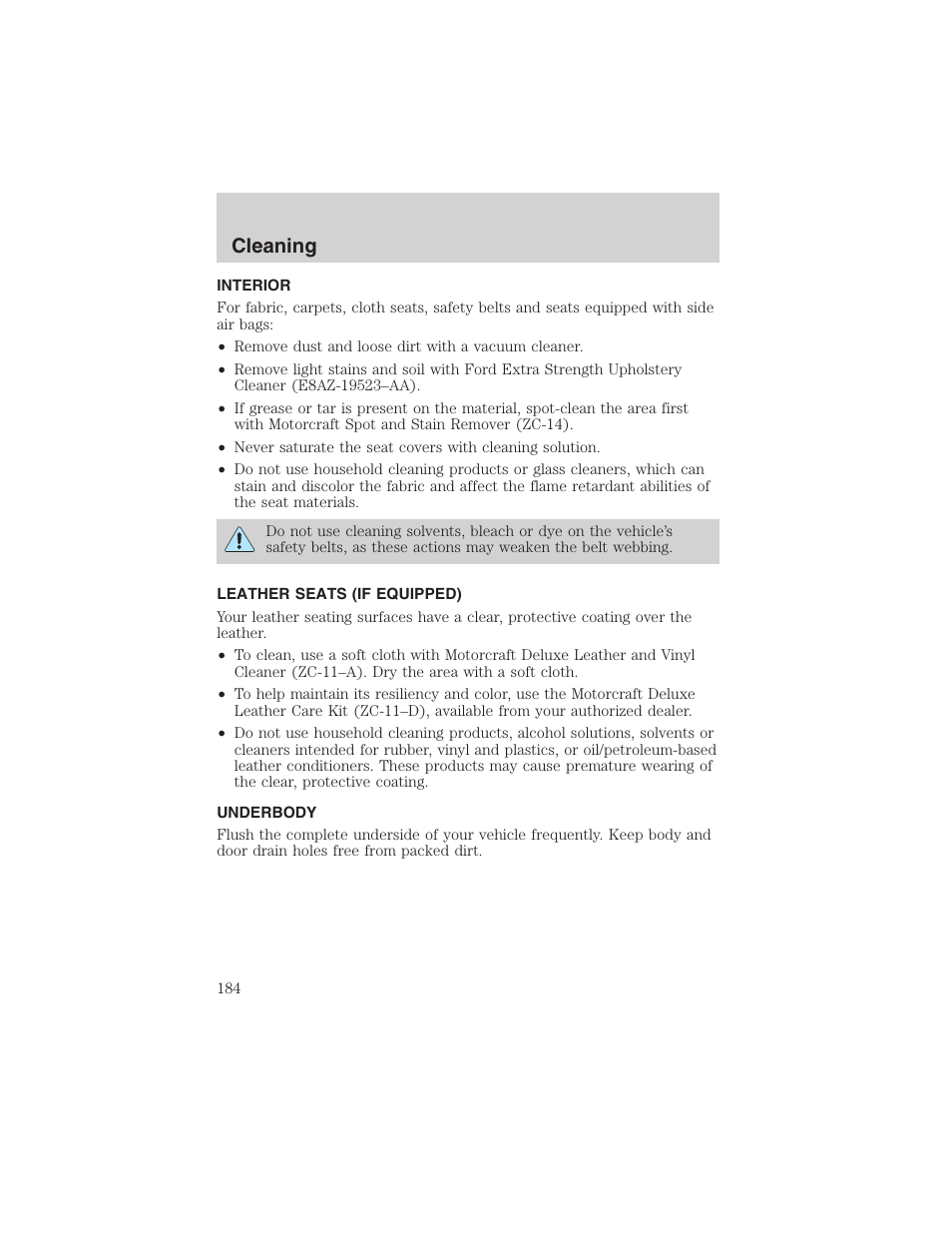 Cleaning | FORD 2003 Escape v.3 User Manual | Page 184 / 240