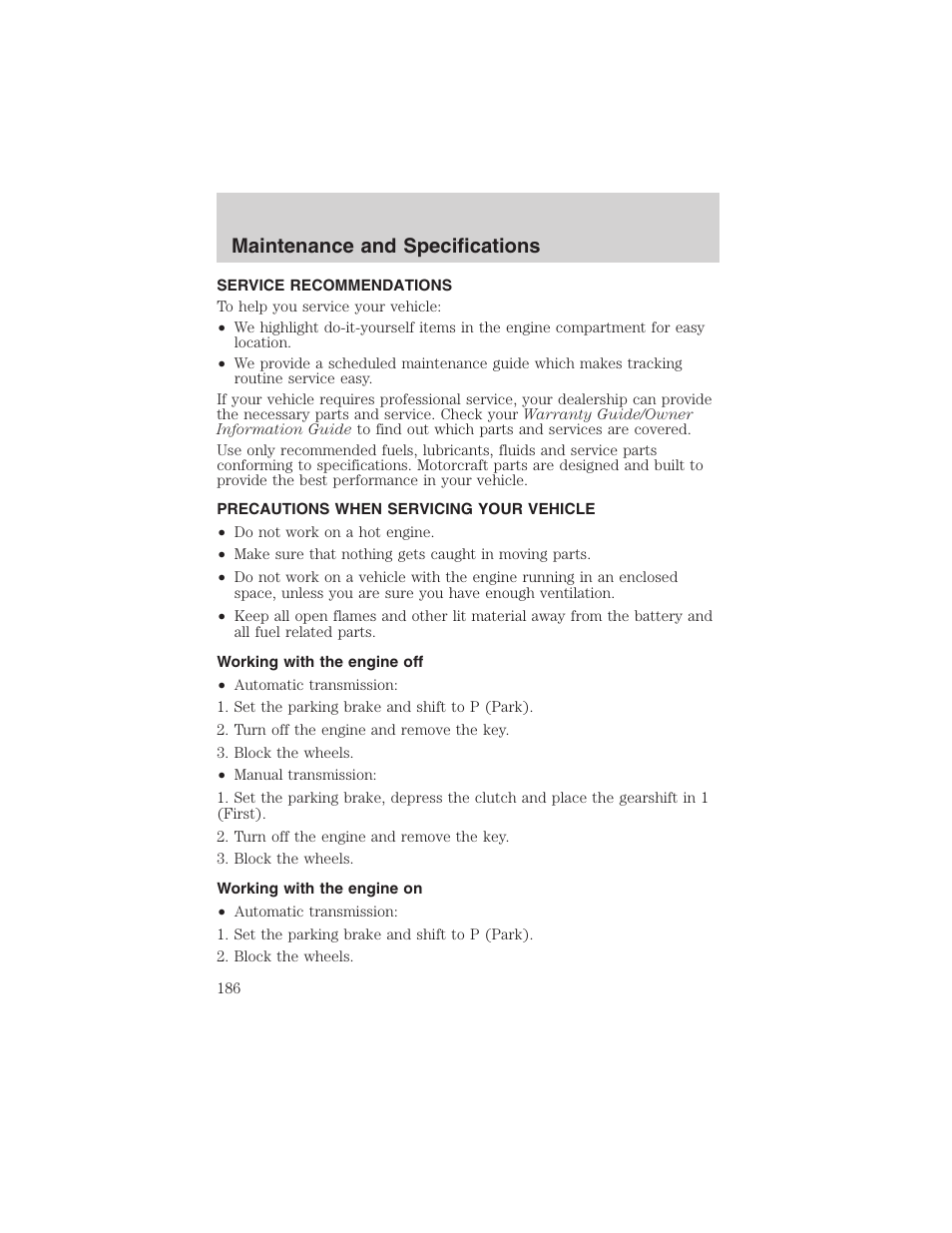 Maintenance and specifications | FORD 2003 Escape v.3 User Manual | Page 186 / 240