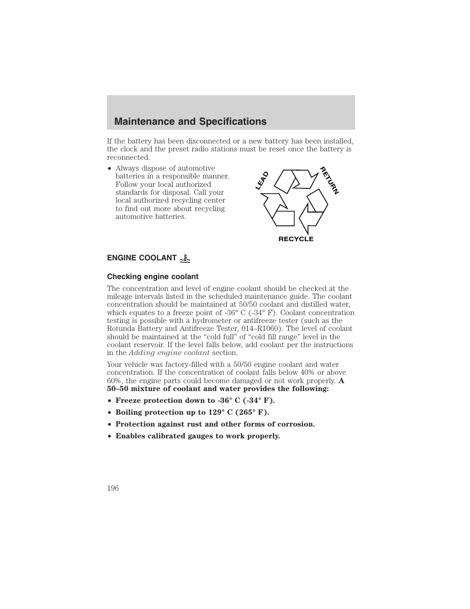 Maintenance and specifications | FORD 2003 Escape v.3 User Manual | Page 196 / 240