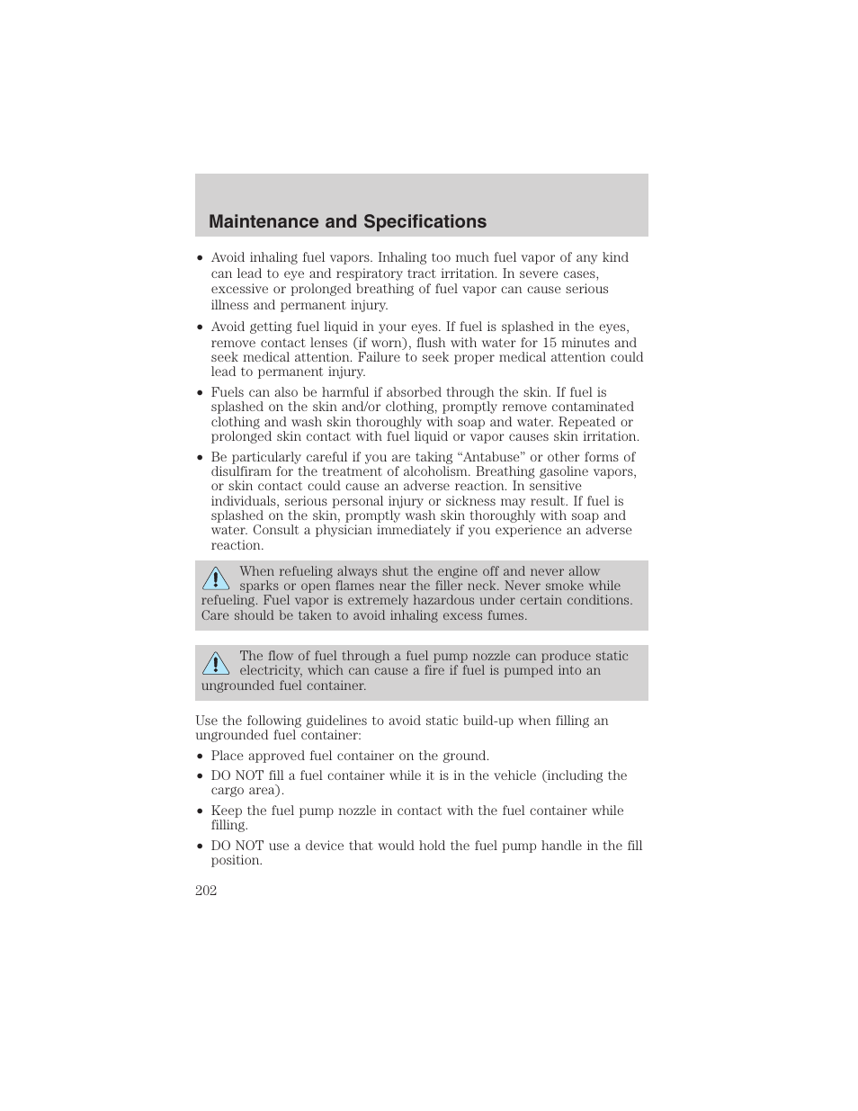 Maintenance and specifications | FORD 2003 Escape v.3 User Manual | Page 202 / 240