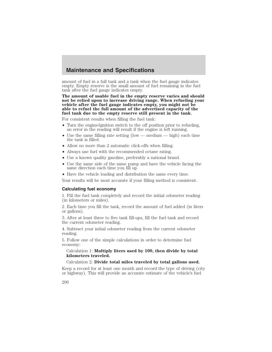 Maintenance and specifications | FORD 2003 Escape v.3 User Manual | Page 206 / 240