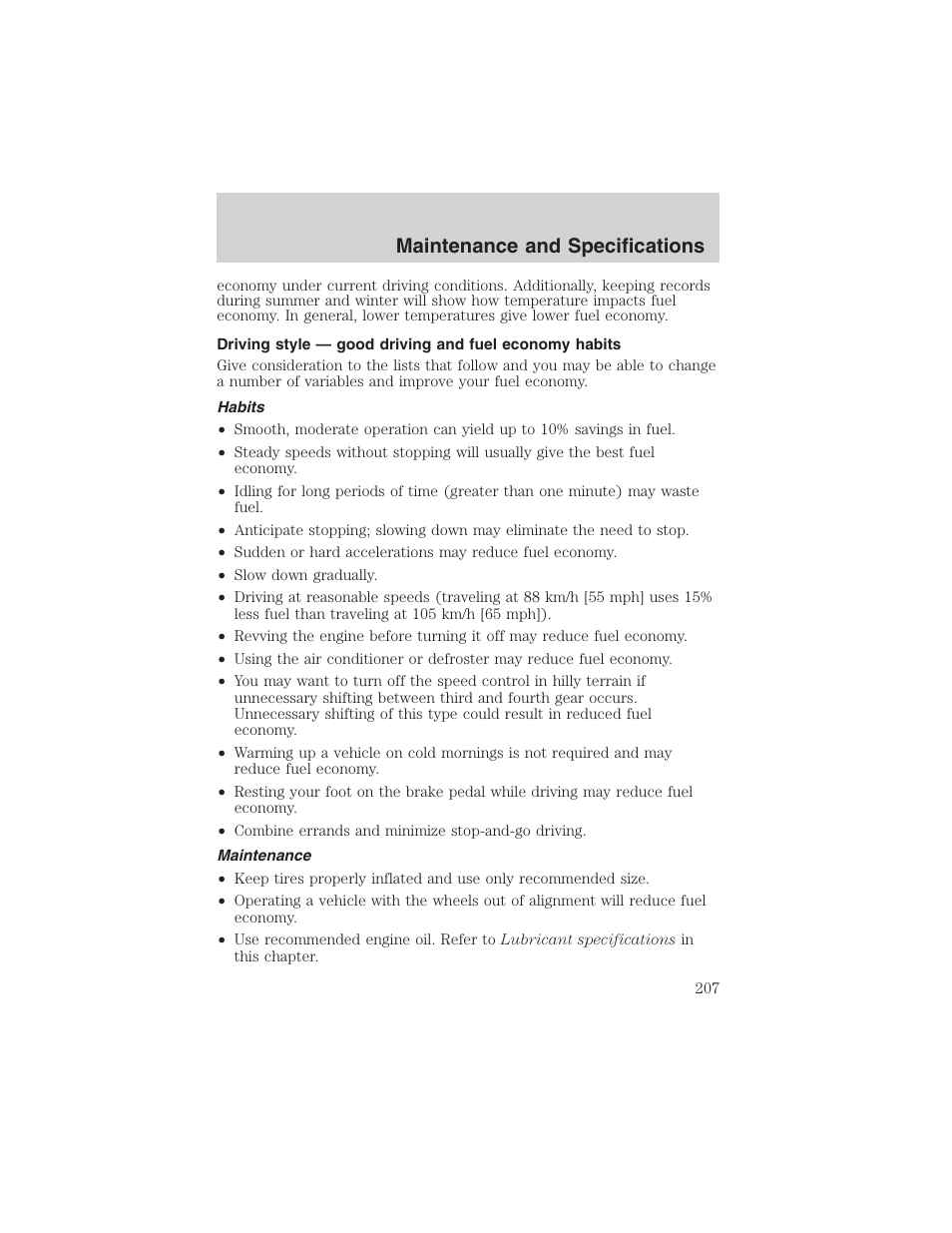 Maintenance and specifications | FORD 2003 Escape v.3 User Manual | Page 207 / 240