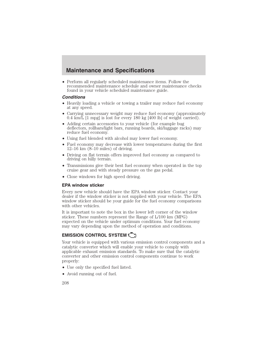 Maintenance and specifications | FORD 2003 Escape v.3 User Manual | Page 208 / 240