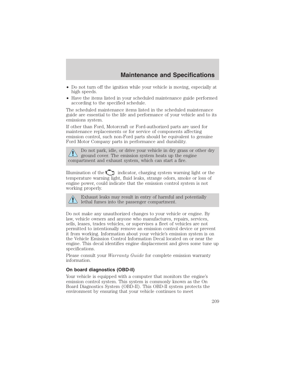 Maintenance and specifications | FORD 2003 Escape v.3 User Manual | Page 209 / 240