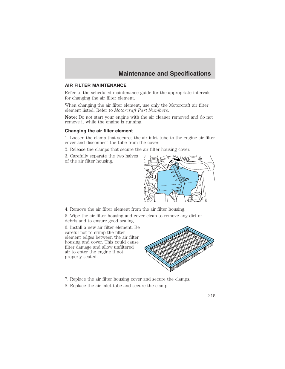 Maintenance and specifications | FORD 2003 Escape v.3 User Manual | Page 215 / 240