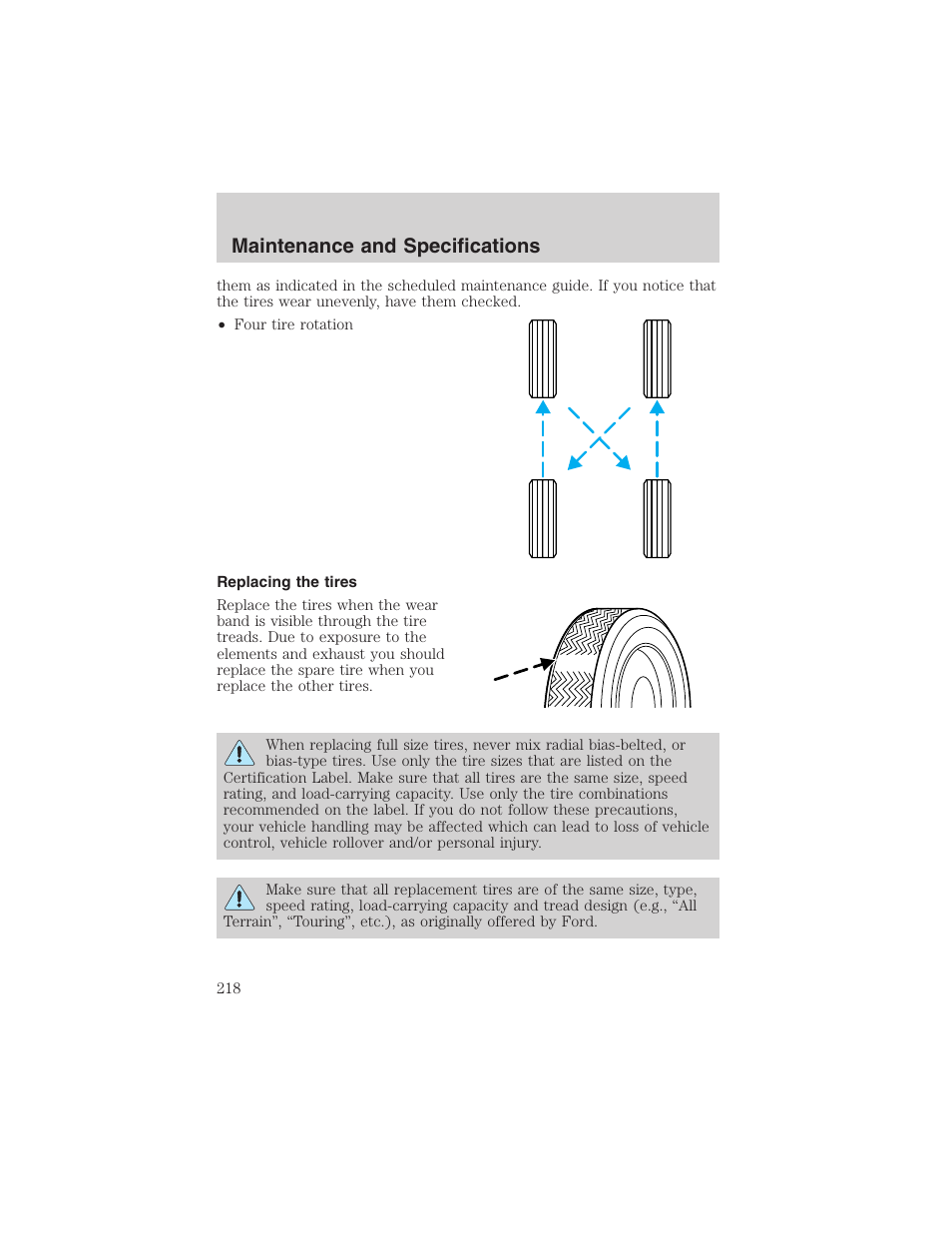 Maintenance and specifications | FORD 2003 Escape v.3 User Manual | Page 218 / 240